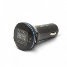 MNC - Adaptor de incarcare cu conectare la bricheta auto - 2 x USB, cu voltmetru si ampermetru - Negru foto