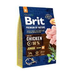 Hrana uscata caini, Brit Premium by Nature, punga 3 kg, talie medie, junior M, carne de pui