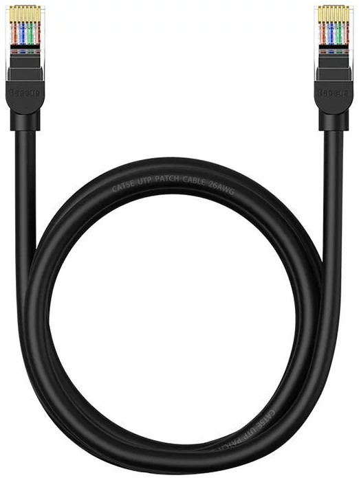 PATCH CORD UTP Baseus Cat5, fire din cupru, round cable, viteza maxima 1 Gbps, PVC, 1.5m, negru &quot;B00133206111-02&quot; (timbru verde 0.08 lei) - 6932172637