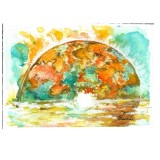 Tablou, Abstract - Rasarit, acuarela pe hartie, neinramat, 15x21 cm, Peisaje, Suprarealism, RavariuArt