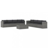 Cumpara ieftin Set mobilier de gradina cu perne, 9 piese, gri, poliratan