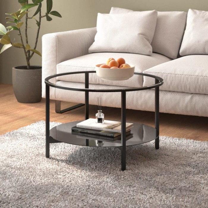 vidaXL Masă de ceai ,negru și transparent, 70 cm, sticlă securizată 331618