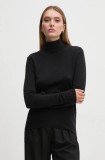 United Colors of Benetton pulover de lana femei, culoarea negru, light, cu guler, 1002D2348