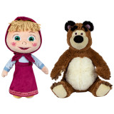 Set 2 jucarii din plus Masha cu rochie 26 cm si Ursul 25 cm, Masha &amp; The Bear