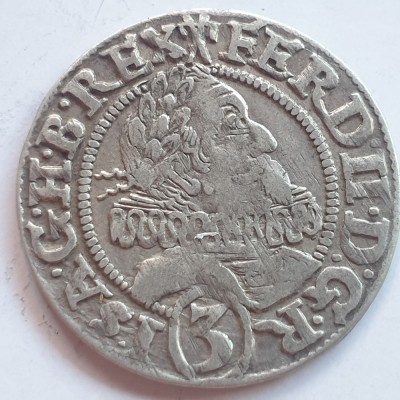 Silezia 3 kreuzer 1628 HR/ Breslau argint Ferdinand ll foto