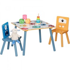 Masa din lemn pentru copii cu 2 scaune set - pentru invatare joaca desen mancare - GHOSTS
