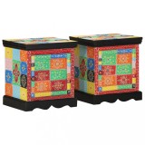 VidaXL Noptiera 2 buc multicolor 40x35x45 cm lemn masiv de mango