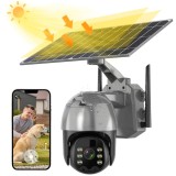 Cumpara ieftin Camera supraveghere solara Technovici, WiFi PTZ 2K 8MP, Exterior, Vedere nocturna color 30m, Senzor PIR, Alarma sonora, Audio bidirectional, IP66