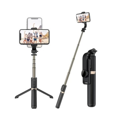 Selfie Stick cu Trepied si Telecomanda, 74cm - Techsuit (Q03) - Black foto