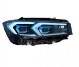 Far Bmw Seria 3, 07.20, montare fata, dreapta, Tip=Matrix; LED; electric; rama albastra; fara modul LED; cu motor; LED; fara marcaj &amp;quot; BMW&amp;quot;