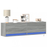 Cumpara ieftin Comodă TV de perete cu lumini LED, gri sonoma, 140x31x38 cm
