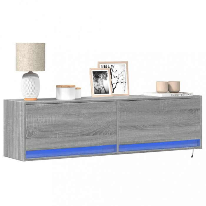 vidaXL Comodă TV de perete cu lumini LED, gri sonoma, 140x31x38 cm 852374