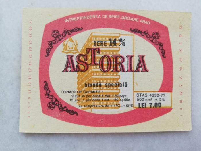 Eticheta Bere - ASTORIA - Arad - ( Mica ) Eticheta Bere - ASTORIA - Arad - ( Mica )