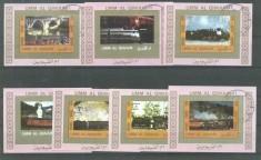 Umm al Qiwain 1973 Trains, 7 imperf. mini sheet, used T.200