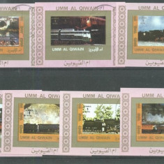 Umm al Qiwain 1973 Trains, 7 imperf. mini sheet, used T.200