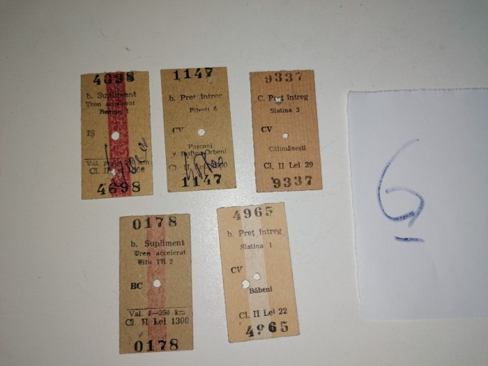 LOT 5 BILETE TREN CFR - CALIMANESTI, PASCANI, SLATINA ..
