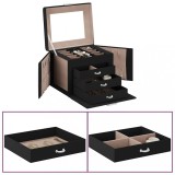 Gossi cutie de bijuterii cu 4 straturi cu oglinda incuiata neagra
