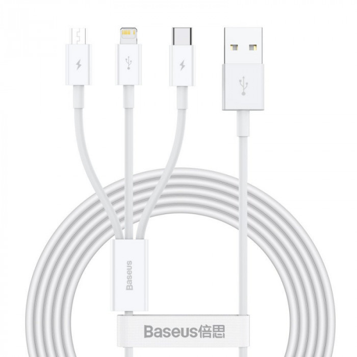Cablu Incarcare USB - Lightning / MicroUSB / USB Type-C Baseus Superior Series, 1.2 m, 3.5A, Alb CAMLTYS-02