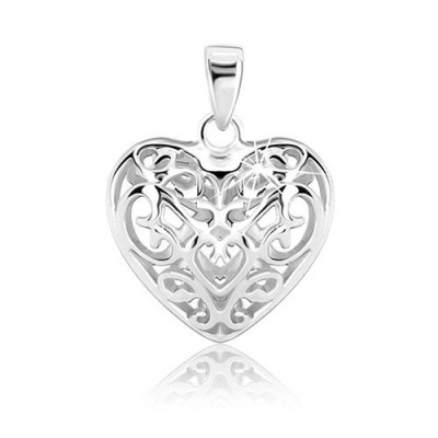 Pandantiv din argint - inimă convexă decorată cu ornamente foto