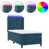 Cumpara ieftin Pat cu arcuri, saltea si LED, bleumarin, 90x200 cm, catifea
