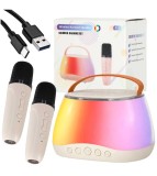 Set karaoke cu 2 microfoane wireless si boxa Bluetooth RGB LED