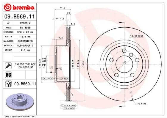 BREMBO 09.B569.11 PRIME LINE - UV Coated Disc frana