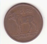 Norvegia 5 &Oslash;re 1960 - Olav V, Europa, Bronz
