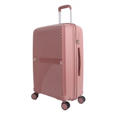 Valiză Troler, Model cu Dungi Reliefate, Culoare Roz, Capacitate 58L, Cu 4 Roți Rotative și 3 M&acirc;nere