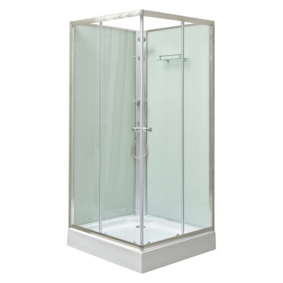 Cabină de duș pătrată Polo White II, albă, cu cădiță de duș acrilică, 80x80x195 cm foto