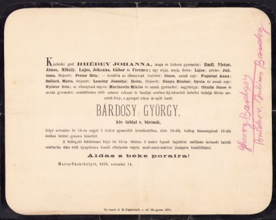 A2061 Ferpar al judecătorului rom&amp;acirc;n Gheorghe Bardoși de la Tabla Regească din T&amp;acirc;rgu Mureș, 1873 foto