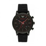 Emporio Armani AR11024 Ceas Cronograf pentru Bărbați 46mm cu Cadran Negru &amp; Curea din Cauciuc
