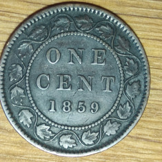 Canada - moneda de colectie bronz - 1 cent 1859 VF rarisima! - Victoria tanara!
