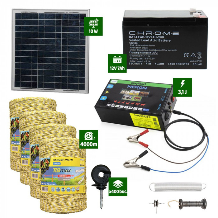 Pachet gard electric cu Panou solar 3,1J putere cu 4000m Fir 160Kg