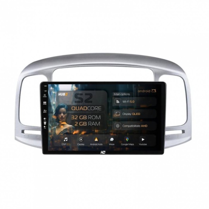 Navigatie Hyundai Accent (2006-2011) 2GB RAM Android 13 GPS Wi-FI Carplay Android Auto USB Bluetooth Radio Waze Touchscreen 9 inch