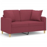 Cumpara ieftin Canapea cu 2 locuri cu pernute, rosu vin, 120 cm, textil