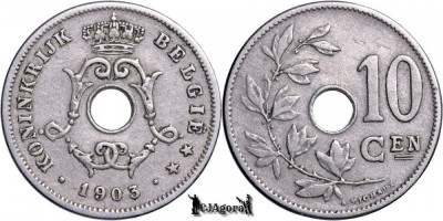 1903, 10 Centimes - Leopold al II-lea - Regatul Belgiei - inscripție olandeză foto