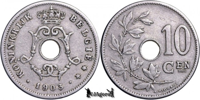 1903, 10 Centimes - Leopold al II-lea - Regatul Belgiei - inscripție olandeză