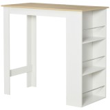 HOMCOM Masă de Bar cu 3 Polițe și Bară de Protecție, Blat de Bucătărie din Oțel și PAL, 112x57x106 cm, Alb | Aosom Romania