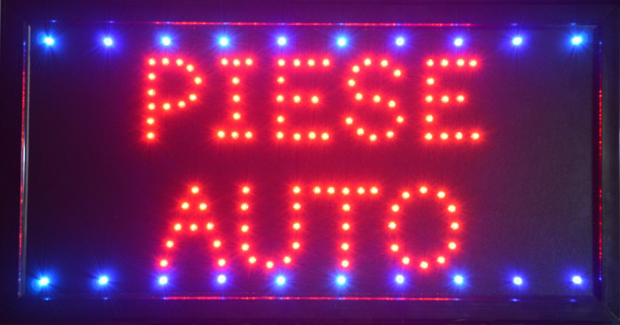 Reclama LED - PIESE AUTO - de interior, afisaj rosu, 48 x 25cm