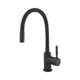 Cumpara ieftin Baterie Bucatarie Flexibila Ferro Zumba Neagra Mata, Alama, Monocomanda, Pipa Inalta, Furtunuri Incluse