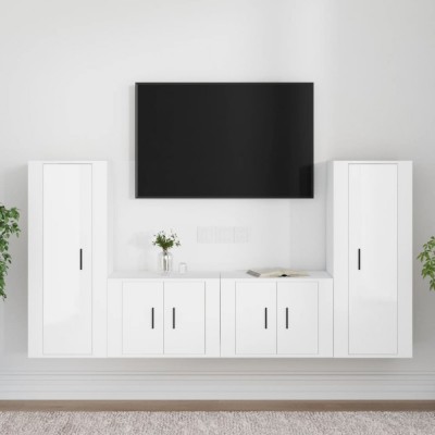 vidaXL Set dulap TV, 4 piese, alb extralucios, lemn prelucrat foto