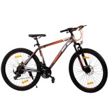 Bicicleta MTB 26 inch, schimbator Shimano cu 21 viteze, suspensii fata, cadru otel, jante aluminiu, negru-portocaliu, ProCart