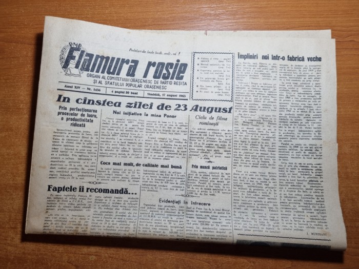 flamura rosie 17 august 1963-articol resita,bocsa,anina