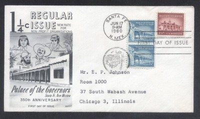 United States 1960 Definitives Santa Fe Mount Vernon FDC K.576 foto
