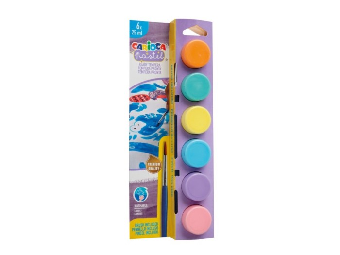 Acuarele tempera Carioca Pastel 6 culori x 25 ml + pensula pe blister