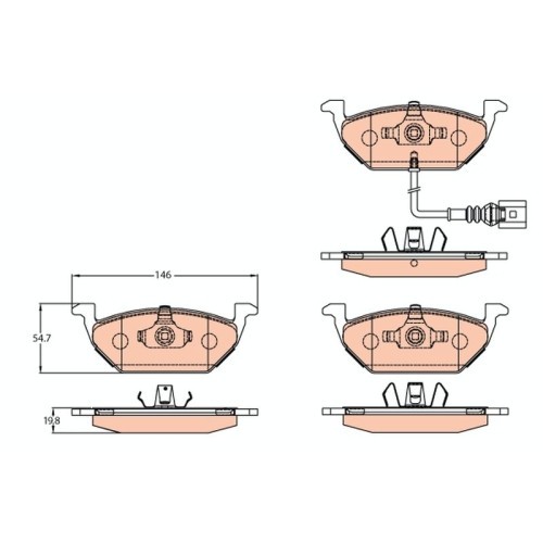 Set placute frana fata TRW Audi A3 (8L) Seat Altea Leon (1M/1P) Toledo 2004-; Skoda Fabia 1999-2014 Octavia 1996-2013 VW Beetle Bora Caddy III Golf 4