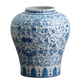 Vaza decorativa NG007, ceramica, alb + albastru, 24.5 cm