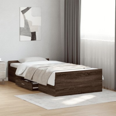 vidaXL Cadru de pat cu sertare, stejar maro, 100x200 cm lemn prelucrat 3280334 foto