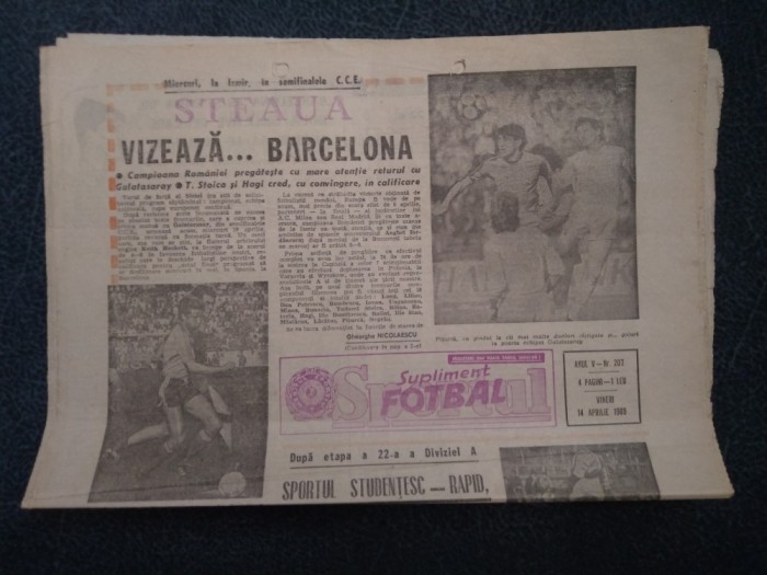 ZIARUL SPORTUL SUPLIMENT FOTBAL 14 APRILIE 1989 SEMIFINALE CUPE EUROPENE