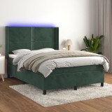 Cumpara ieftin Pat cu arcuri, saltea și LED, verde &icirc;nchis, 140x200 cm, catifea
